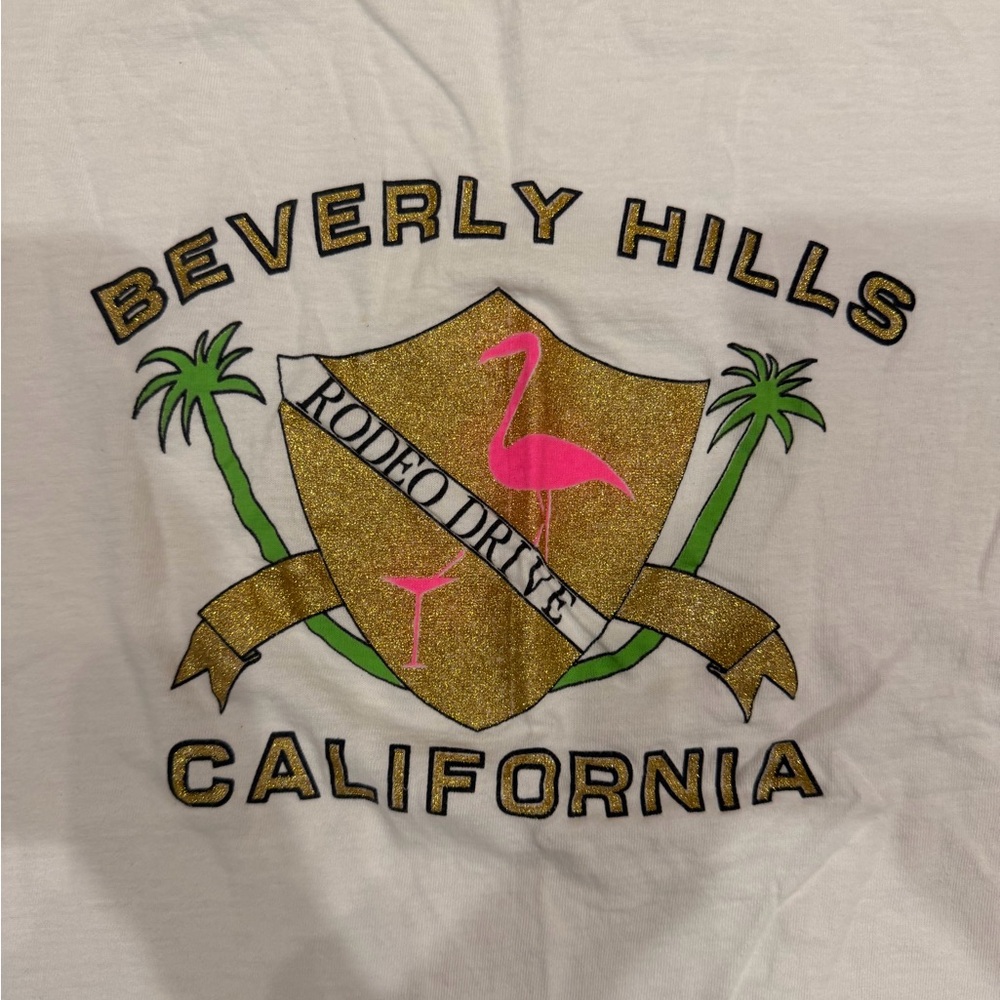 Vintage Beverly Hills California White Graphic Tee with Pink Flamingo - Picture 2 of 3